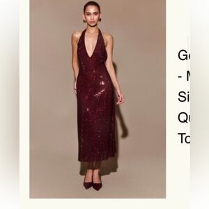 Genie Diamante Halter Midi Dress - Mahogany Meshki